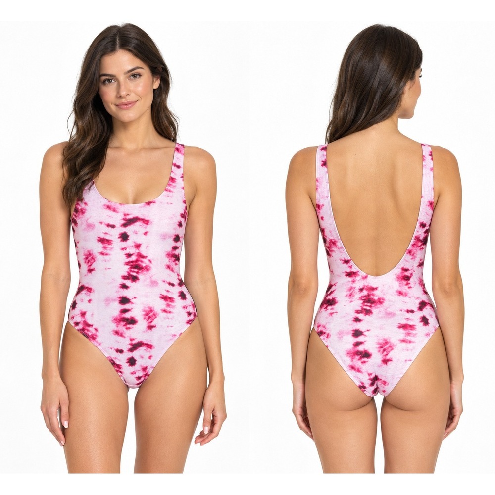 NWT Terez Womens Sunset Tie Dye One Piece Swimsuit Pink Black Large MSRP 180